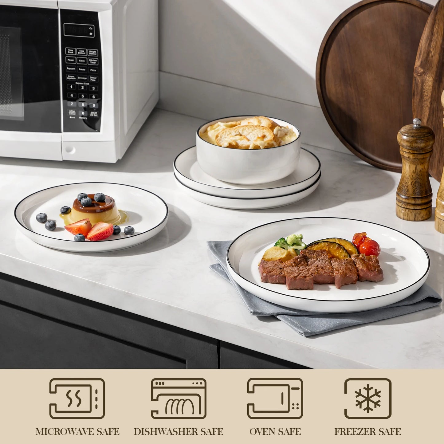 MALACASA Black Rim 12/24-Piece Porcelain Dinnerware Set