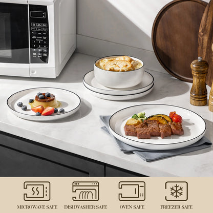 MALACASA Black Rim 12/24-Piece Porcelain Dinnerware Set