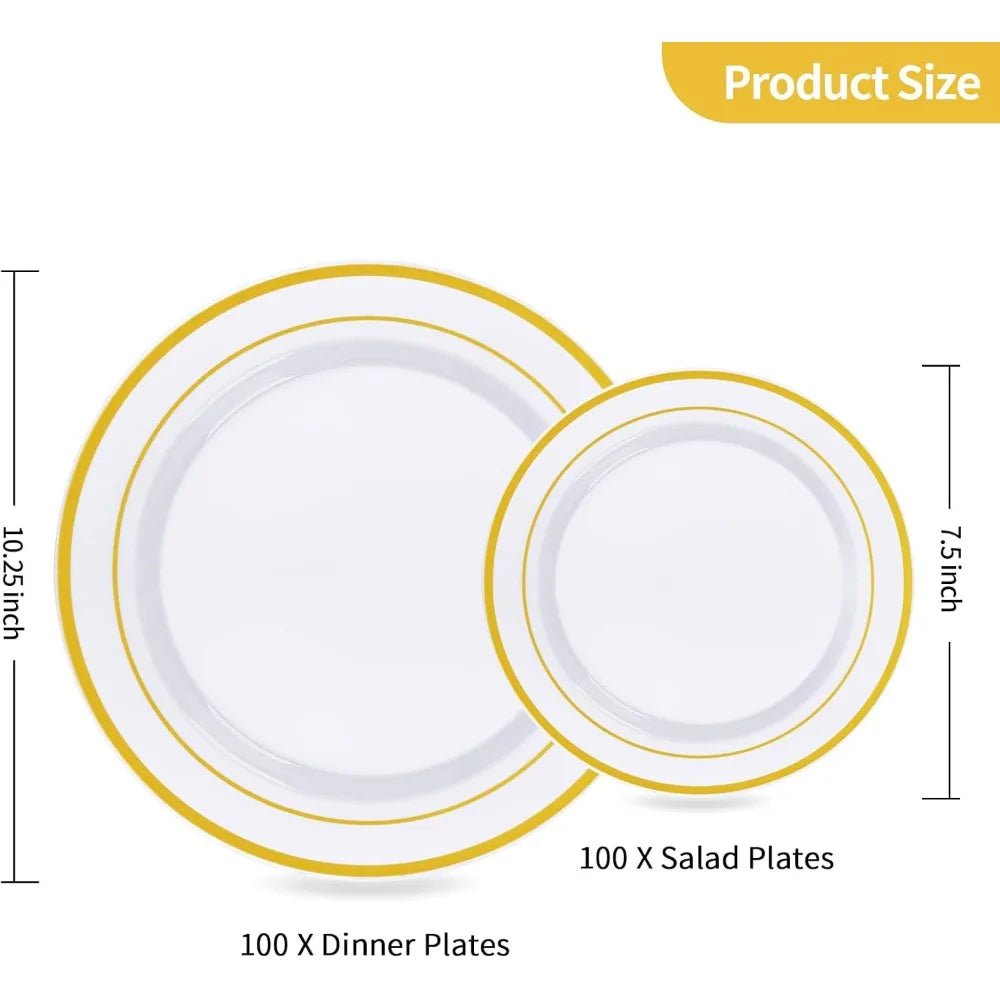 200PCS Heavy Duty Gold Disposable Plastic Plates