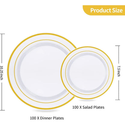 200PCS Heavy Duty Gold Disposable Plastic Plates