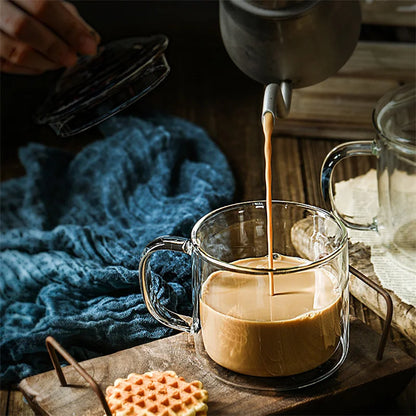 Retro Double Walled Glass Coffee Mug with Handle