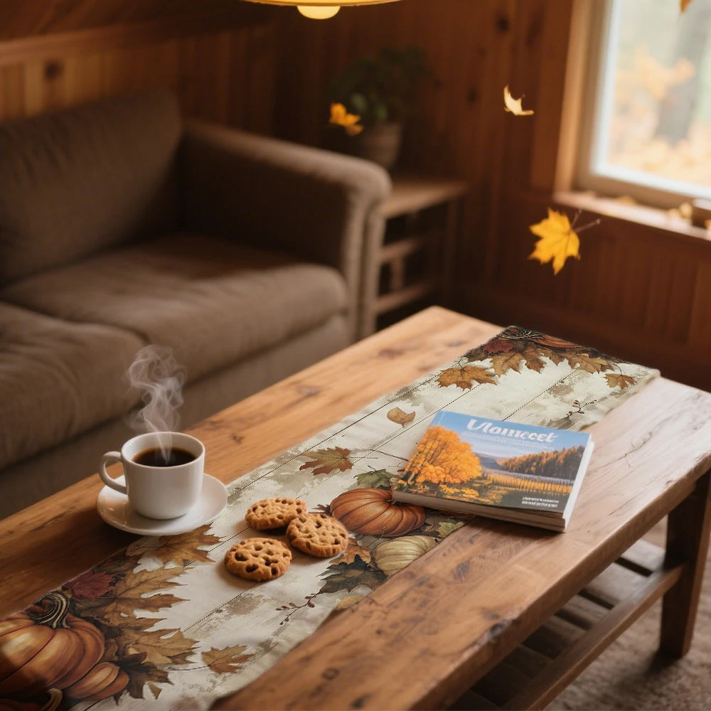 Autumn Pumpkin Table Runner Thanksgiving Orange Pumpkin Maple Leaf Pattern Tabie Decor Autumn Atmosphere Farmhouse Table Decor