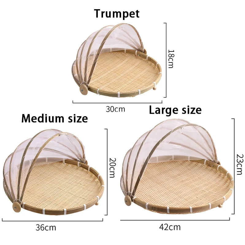 A Large-capacity Handcrafted Wooden Food Cover with A Foldable Mesh Is Practical and Space-saving for Storage