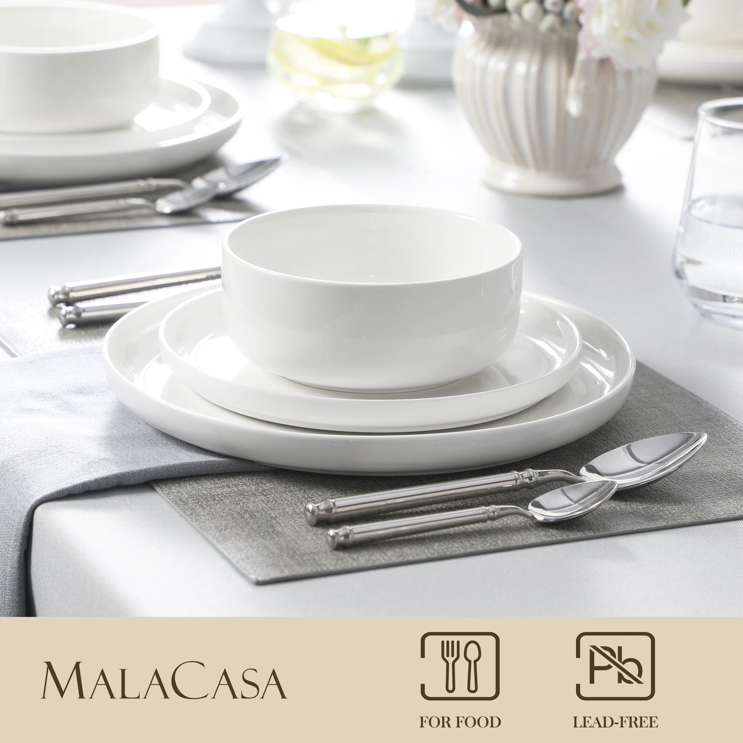 MALACASA Piece Ceramic Porcelain Dinnerware Set of 4