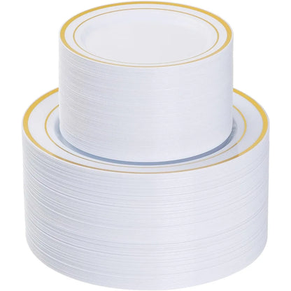 200PCS Heavy Duty Gold Disposable Plastic Plates