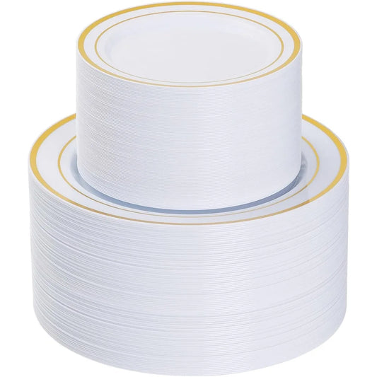 200PCS Heavy Duty Gold Disposable Plastic Plates