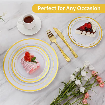 200PCS Heavy Duty Gold Disposable Plastic Plates