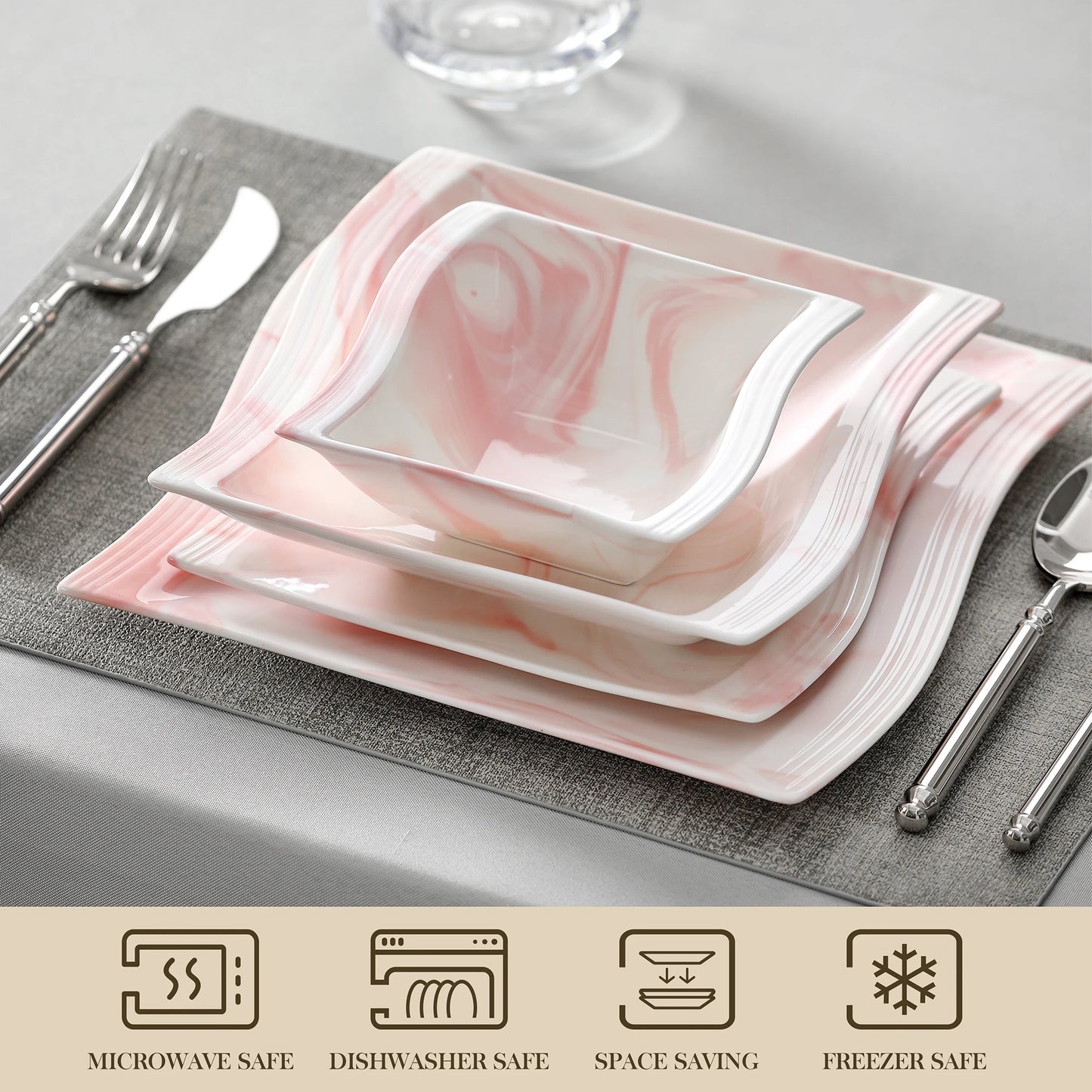 Flora Marble Blue 26 Piece Dinnerware Set