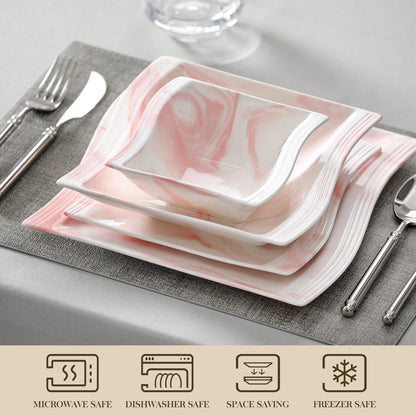 Flora Marble Blue 26 Piece Dinnerware Set