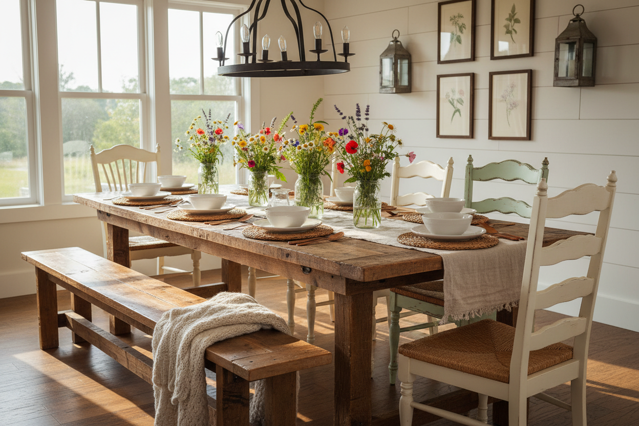 farmhouse dinning table set up